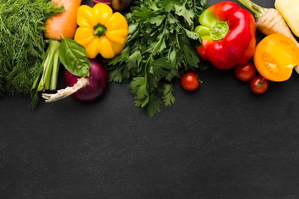 Flat Lay Vegetables Arrangement Dark Background With Copy Space